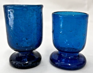 2 GEBLASENE GLASBLASE BLAUE BARWARE SCHUSSGLÄSER - Bild 1 von 6