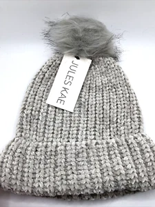 New Jules Kae Women's Grey Pom-Pom Beanie Light Gray One Size Winter NWT H6 - Picture 1 of 3