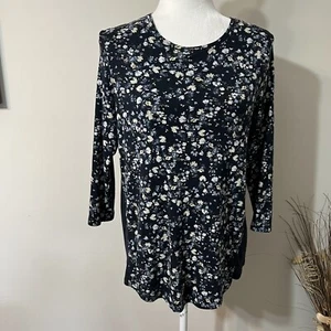 J.Jill Pima Cotton Side Insert Floral 3/4 Sleeve Tee Blue Floral Damen Top Gr. M - Bild 1 von 11