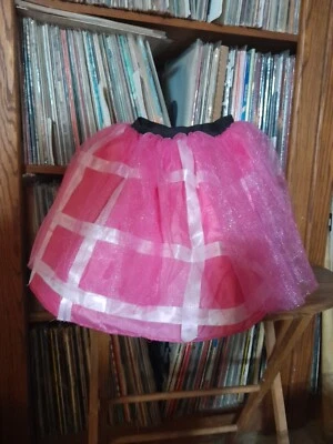PINK HALLOWEEN DANCING DRESSUP SKIRT TAFFETA & TULLE CHILD STRETCH WAIST 19-28 - Image 1 of 4