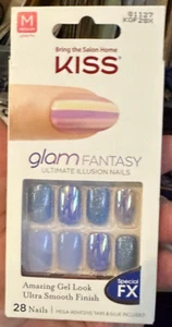 Kiss Nails Luxury Glam Fantasy quadrato medio blu ghiaccio glitter holo - Foto 1 di 1