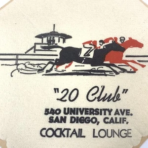 Cocktail Lounge Bar Drink Napkin 20 Club San Diego California Horse Racing Track - Picture 1 of 3