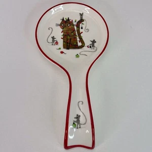 Spoon Rest Prima Design Ceramic Christmas Kitty Cat In Lights With Mice New - Picture 1 of 5
