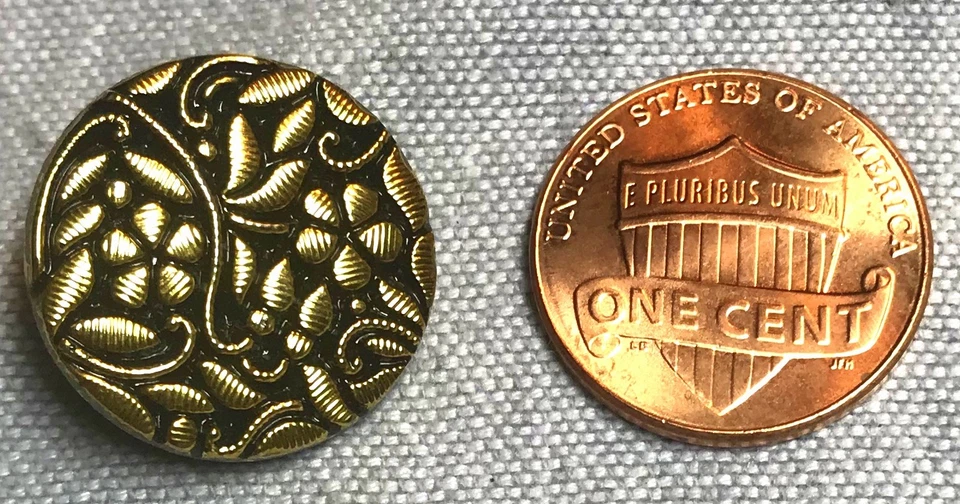 ONE Gold Luster Black Glass Shank Button Flower Floral Czech 11/16" 18mm 8682 - Image 1 of 3