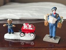Christmas village accessories set of 2 mailman & bear pulling wagon CH2713
