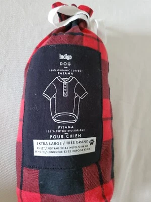 Pijama de cachorro índigo extra grande 100 algodão orgânico xadrez vermelho - Imagem 1 de 4
