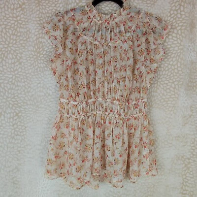 Current Air Anthropologie Womens Blouse Orange Ditsy Floral Print Ruffle Size M - Image 1 of 4