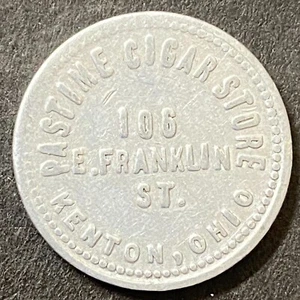 Pastime Cigar Store Kenton, OH Alum G/F 5¢ Trade Token 22mm - Picture 1 of 2