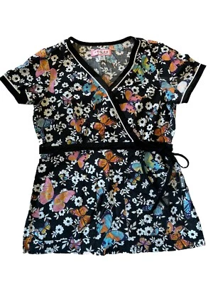 Koi Kathy Peterson скраб Топ женщин XS черный бабочка кнопка медицинской медсестры - Изображение 1 из 3