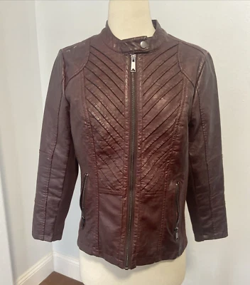Maurices Moto Jacket Womens S Burgundy Faux Leather Pleather Biker Style 90s Y2K - Image 1 of 4