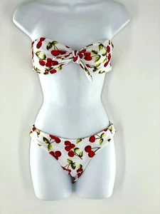 2 PIEZAS Bikini Mujer Pequeño Bandeau Parte superior Descarada Parte Inferior Cereza Spandex Sin tirantes - Imagen 1 de 10