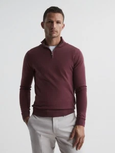 REISS HERREN Blackhall Strickpullover mit Reißverschluss in Beere Größe S - Bild 1 von 6