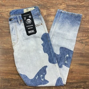 DIESEL Mharky Men Jean W31xL32 Slim Skinny Fit Bleached Cow Print Distressed NWT - Picture 1 of 8