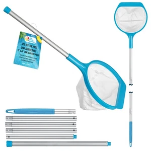 27" to 58" Pool Hand Leaf Skimmer Net & Poles - 7" Deep Ultra Fine Mesh Netting - Picture 1 of 5