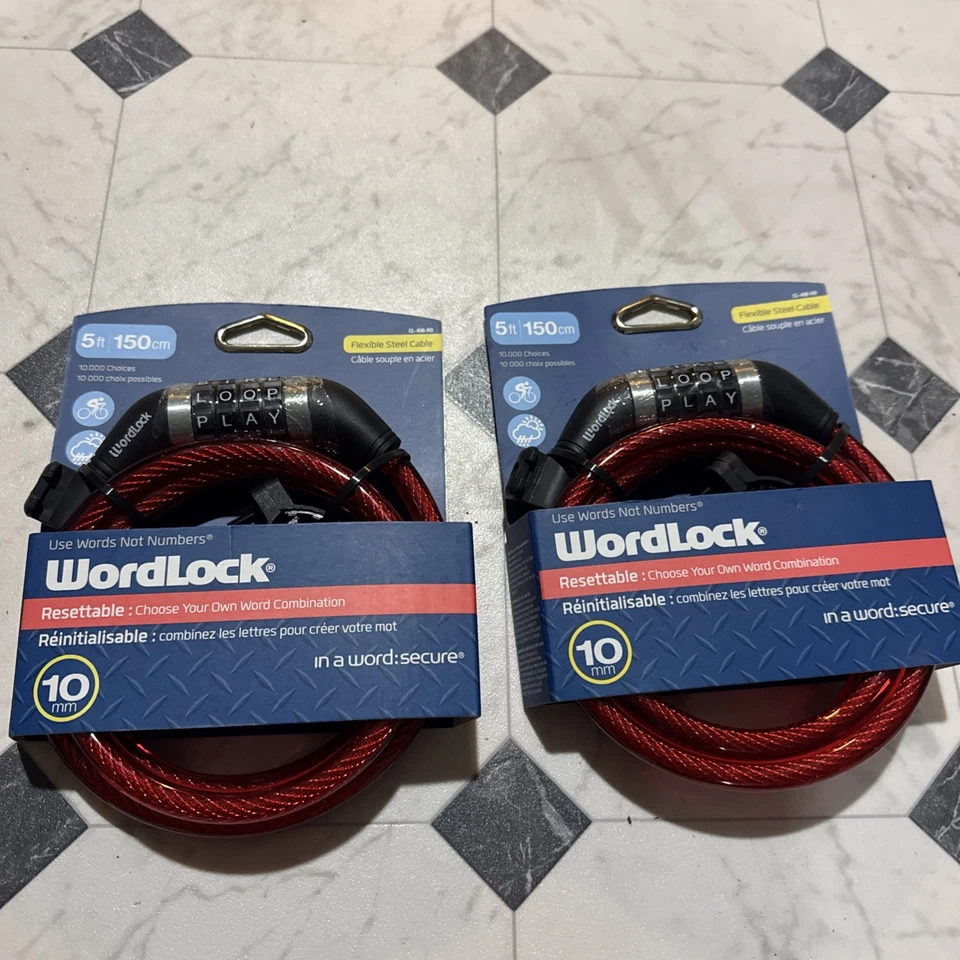 X2 Bike trava de bicicleta 5 pés combinação de palavras reajustável cabo de aço flexível  - Imagem 1 de 4