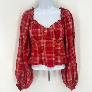 Free People Cherry Bomb Madrass Revolve gesmokte Taille Puffärmel Boho Landhaus - Bild 1 von 7