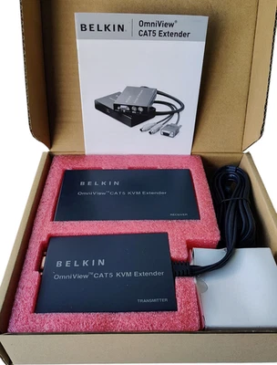 Belkin OmniView PS/2 CAT5 KVM Extender Switch F1D084 Receiver & Transmitter NEW - Image 1 of 4