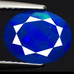 1.56 Cts ALLURING OVAL FACETTED (9 x 8 mm) 100% NATURAL FIRE BLUE OPAL GEMSTONES - Picture 1 of 7