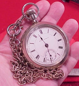 VINTAGE 18ER SETH THOMAS SERIAL 6570 TASCHENUHR 1886 NEUSILBER LÄUFT - Bild 1 von 13