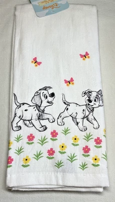 Toallas de cocina Disney (2) 101 DALMATIONS FLORES 18 X 28 100% ALGODÓN NUEVAS CON ETIQUETAS Foto 1 de 2