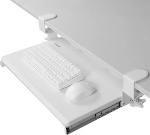 VIVO White Small Clamp-on Computer Keyboard and Mouse Under Desk Slider Tray - Afbeelding 1 van 9