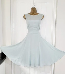 HOBBS size 14 Light Blue Mint Chiffon Fit & Flare pleated bow dress occasion - Picture 1 of 8