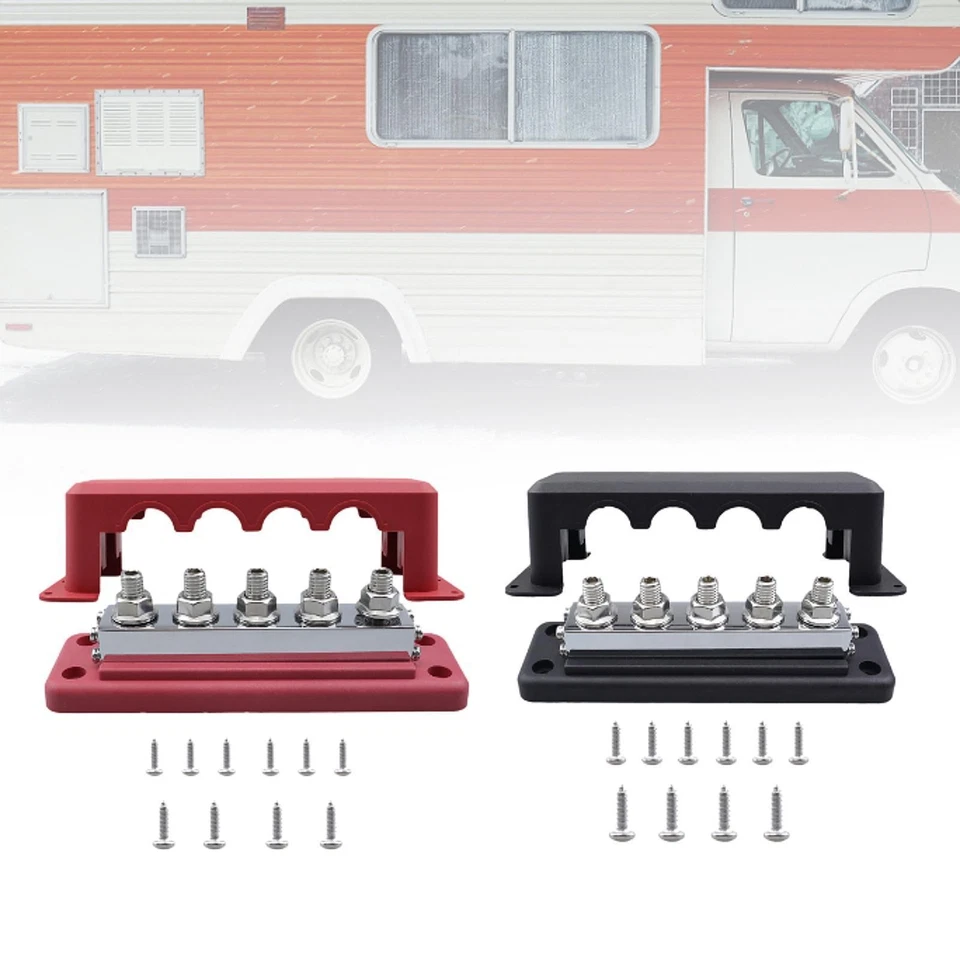 Power Distribution Block 300V 600A Dustproof 5 Post M10 Studs with Cover Bus Bar - Image 1 of 1