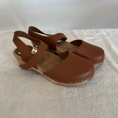 Zuecos suecos de cuero y madera para mujer MIA marrón con hebilla talla 38 Foto 1 de 4