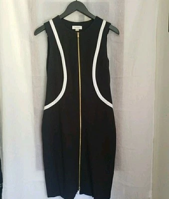 Calvin Klein Black White Gold Zipper Down Front Sleeveless Dress Womens Size 8 - Image 1 of 4