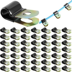 50 Pack Vinyl Coated Cable Clamps Galvanized Steel Cable Metal Wire Rubber - Picture 1 of 7