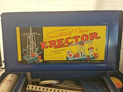 1950-53 Erector Set  Steel Box No 7 1/2 Engineers Set-Not Complete  - Image 1 of 4