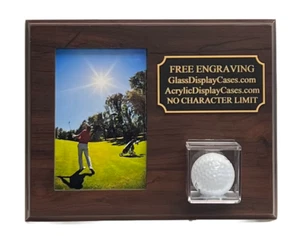 Golf Ball 5x7 Photo Hole In One Cherry Finish Wood Display Case Plaque Wall Desk - Picture 1 of 5