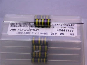 10 Mil-Spec Allen Bradley RCR42G474JS 470K 2W 5% Carbon Comp Widerstände - Bild 1 von 1
