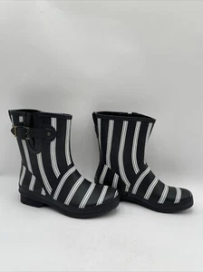 Women's Chooka Smart Stripes Mid Rain Boots Black/White Size 9 - Picture 1 of 8