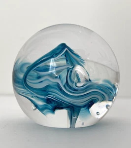 Vintage Signed BPS B P Shute 97 Blue Swirl Paperweight 1.75 Inch Small - Picture 1 of 9