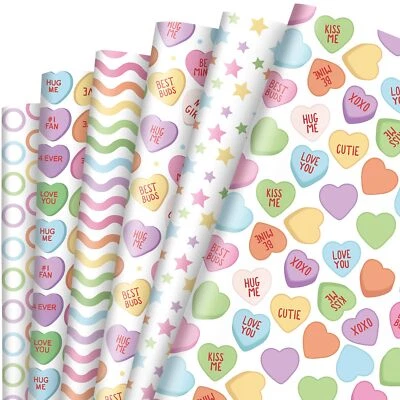 12 Sheets Valentine's Day Wrapping Paper -Not Roll- Colorful Conversation Hea... - Image 1 of 4