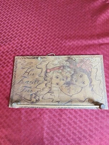 Vintage Pyrography Wooden Tie Rack  "His Favorite Ties"  Two Women  11" x 6-1/2" - Picture 1 of 5