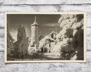 AK Klinovec Keilberg Erzgebirge Aussichtsturm Winter Postkarte Stempel Hotel alt - Bild 1 von 2