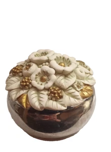 Limoges trinket boxes vintage floral Brown wih silver plate - Picture 1 of 7