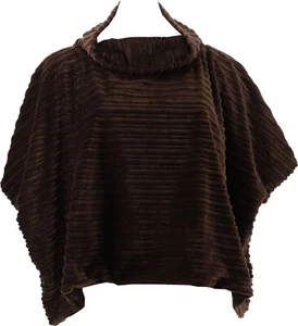 IMAN Global Chic Textured Faux Fur Cowl Neck Poncho Cape Chocolate XL NEW (12) - Picture 1 of 8