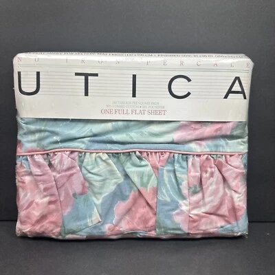 Vtg Utica East Hampton Multi Full Flat Sheet Floral Ruffle NIP 180 Thread Ct - Image 1 of 4
