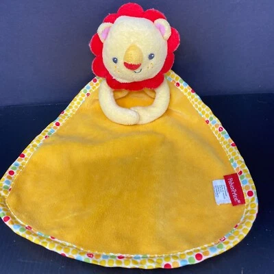 Fisher Price 黄色狮子 婴儿 Lovey 安全毯 波尔卡圆点装饰 摇铃 — 第 1/4 张图片