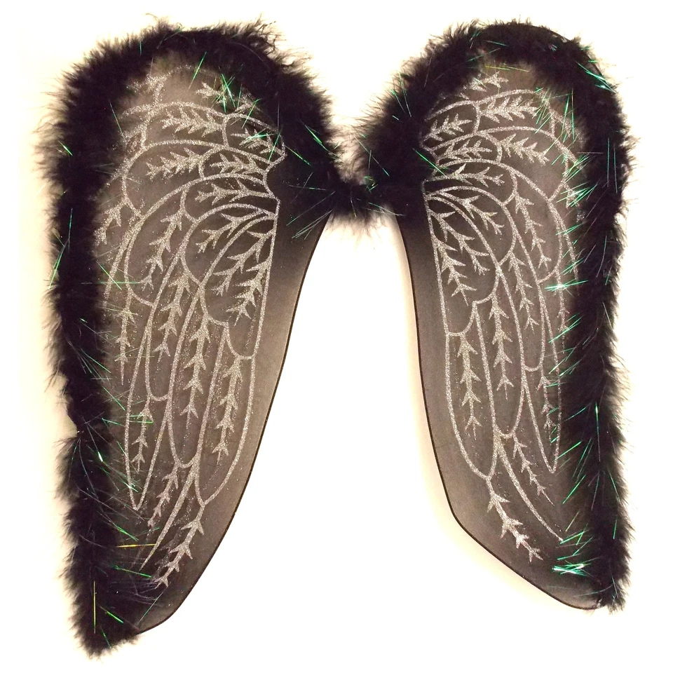 Alas de Ángel Negro Adulto Plata Brillos Halloween Juegos con disfraces Navidad Hadas Fiesta Foto 1 de 3