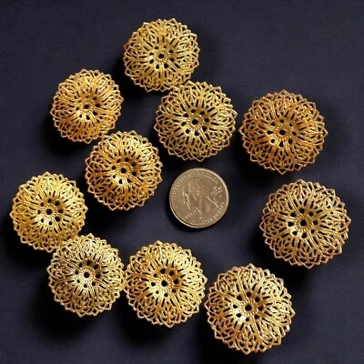 Lote de 10 estampaciones florales de filigrana de latón vintage de 32 mm para hacer joyas antiguas Foto 1 de 4