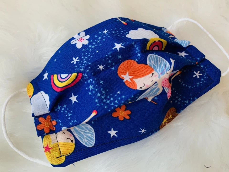 Girl Face Mask Blue Pink Fairy HandMade Washable Cotton Fabric Double Layer Kids - Image 1 of 1