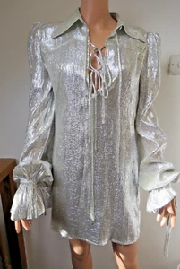 Mini abito The Vampires Wife Bird in a Cage Silver Lame Regno Unito 8 etichette prezzo consigliato £ 510 - Foto 1 di 4