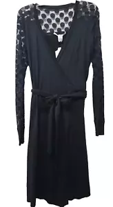 Diane Von Furstenberg Silk classic Wrap Dress Size Large Long Sleeve Black - Picture 1 of 12