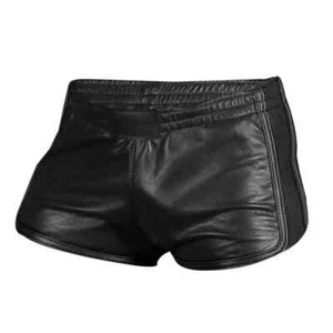 Mens Sexy Real Black Leather Gym Boxer Sports Shorts Cowhide Leather Size(28-48) - Bild 1 von 2