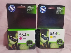2 HP 564 Unopened ink Cartridge Magenta Yellow Exp 2016-2017 B27 - Picture 1 of 8