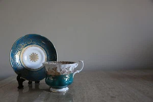 Royal Grafton turquise with gold lace bone china cup & saucer regal series (76) - Picture 1 of 3